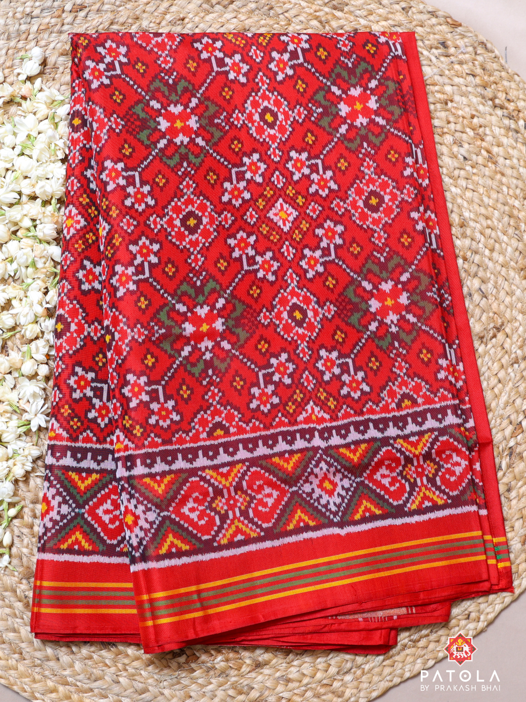 Navratna Design With Selaari Border Semi Double Ikat Patola Saree